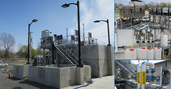 Image collage showing construction at the Cana Wastewater Treatment Plant