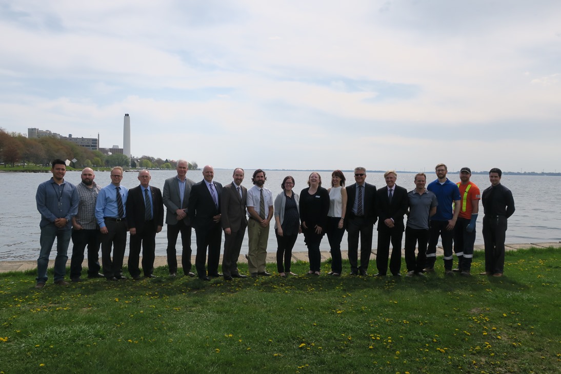 Jim Keech, CEO and President of Utilities Kingston, Mayor Bryan Paterson, Gerard Hunt, CAO of the City of Kingston, and other representatives from the Cataraqui Region Conservation Authority, Ministry of the Environment and Climate Change, KFL&A Public Health and Lake Ontario Waterkeeper attended the announcement.