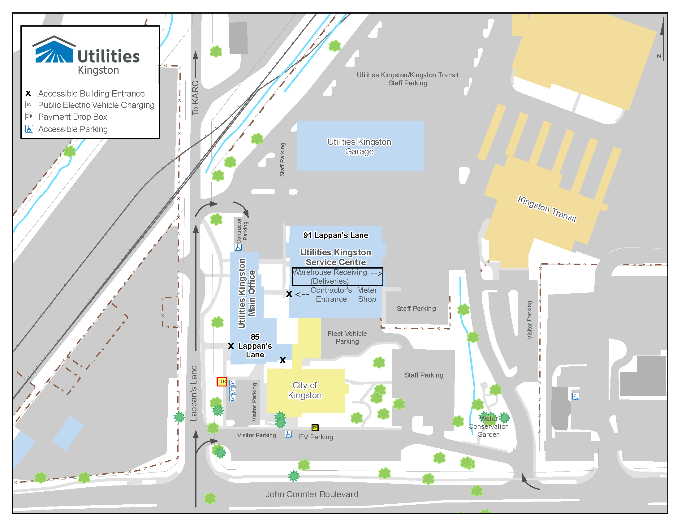 Map showing the location of the contractor's entrance, accessible by following Lappan's Lane and entering the parking area on the north side of the 85 Lappan's Lane location.